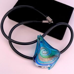 Vintage Y2K Abstract Blue Glass Summer Beach Festival Boho Mermaid Core Necklace